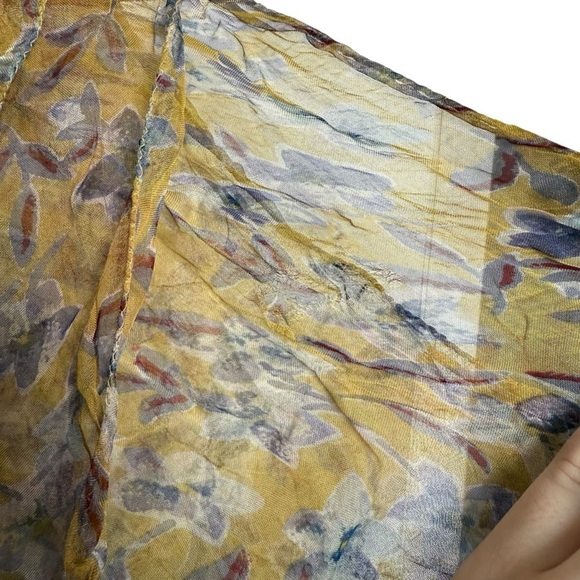 4/$25 Putumayo Rayon Semi-Sheer Floral Scarf Yellow Blue Flowers - Picture 8 of 11